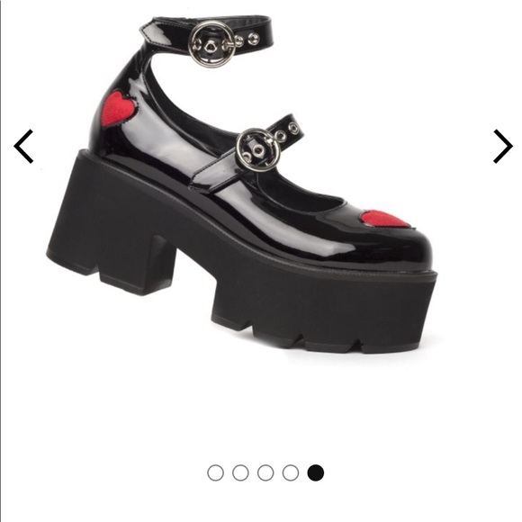 Rosey Love Chunky Platform Dolly Shoes With Hearts, Straps New Size 8 Black Red - Picture 14 of 16